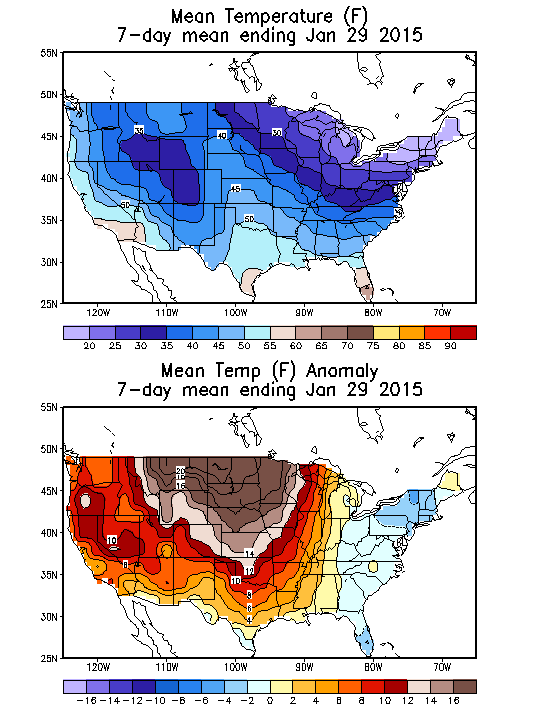 Mean Temperature (F) 7-Day Mean ending Jan 29, 2015