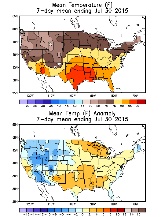 Mean Temperature (F) 7-Day Mean ending Jul 30, 2015
