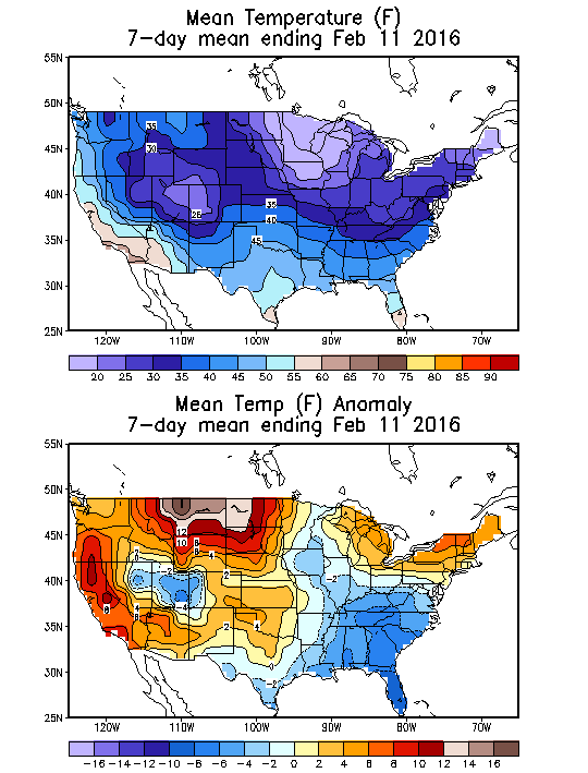 Mean Temperature (F) 7-Day Mean ending Feb 11, 2016