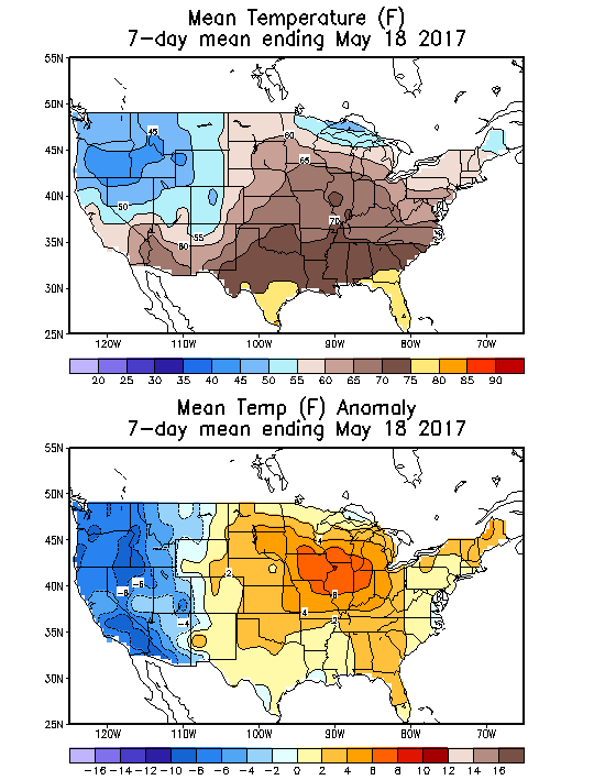 Mean Temperature (F) 7-Day Mean ending May 18, 2017
