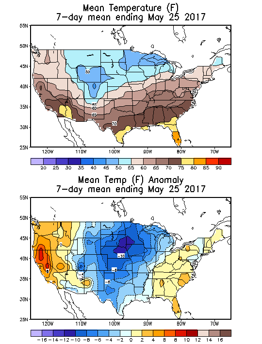 Mean Temperature (F) 7-Day Mean ending May 25, 2017
