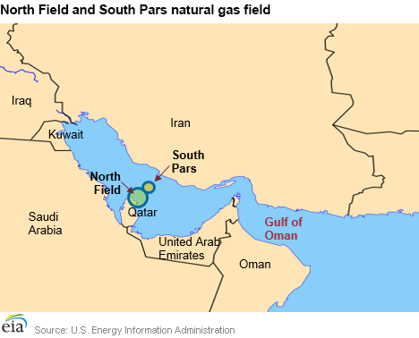 Map of North Field and South Pars natural gas field 