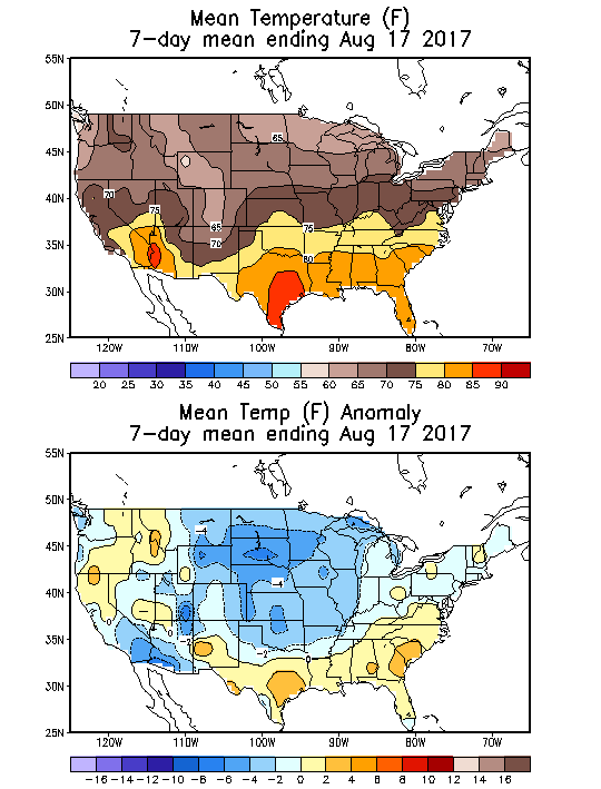 Mean Temperature (F) 7-Day Mean ending Aug 17, 2017