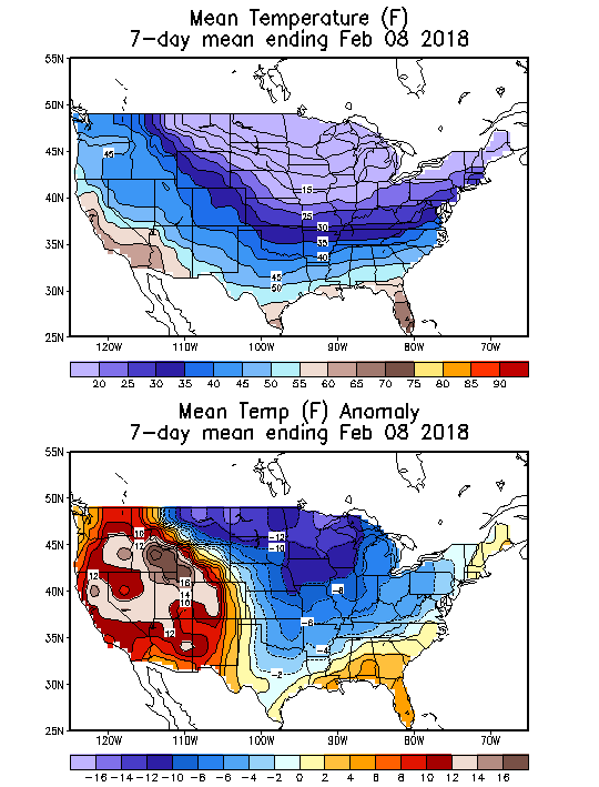 Mean Temperature (F) 7-Day Mean ending Feb 08, 2018
