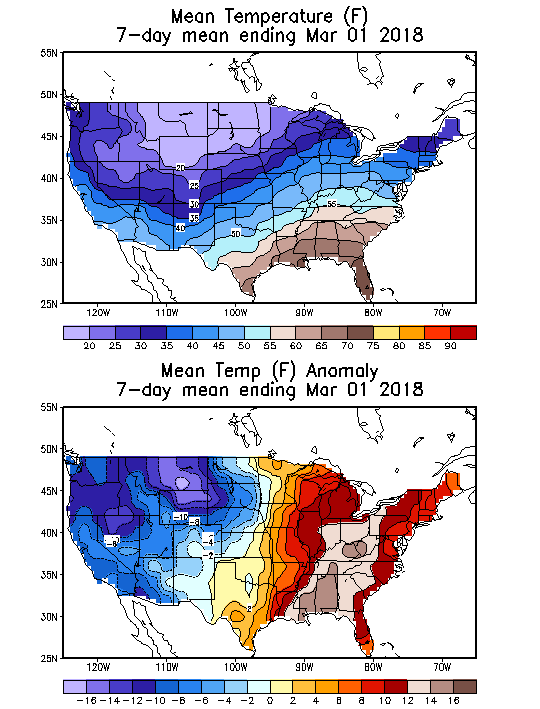 Mean Temperature (F) 7-Day Mean ending Mar 01, 2018