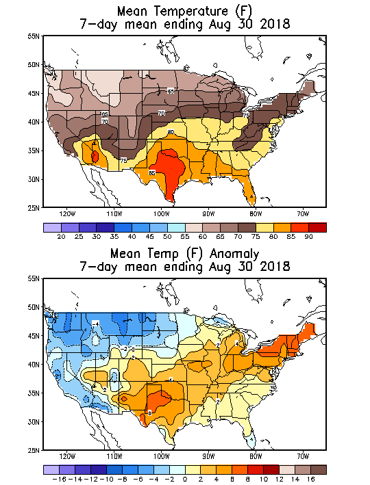 Mean Temperature (F) 7-Day Mean ending Aug 30, 2018