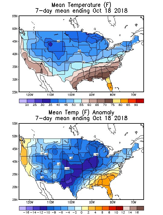Mean Temperature (F) 7-Day Mean ending Oct 18, 2018