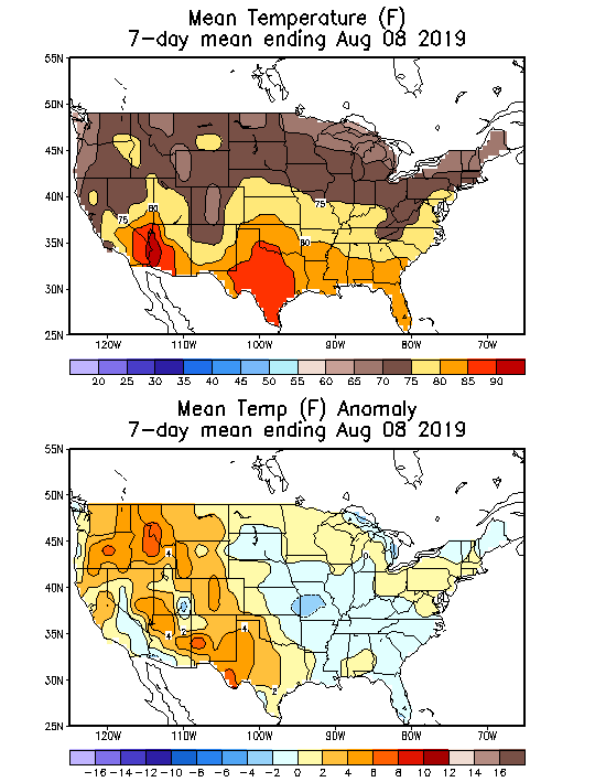 Mean Temperature (F) 7-Day Mean ending Aug 08, 2019