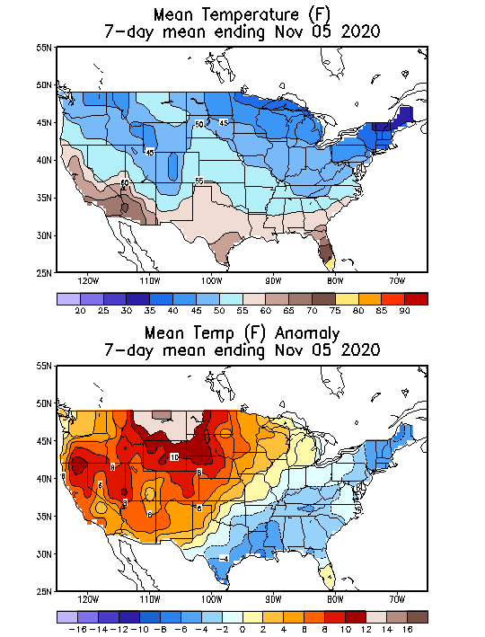 Mean Temperature (F) 7-Day Mean ending Nov 05, 2020
