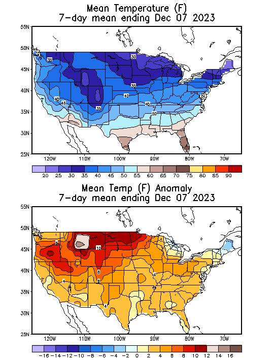 Mean Temperature (F) 7-Day Mean ending Dec 07, 2023