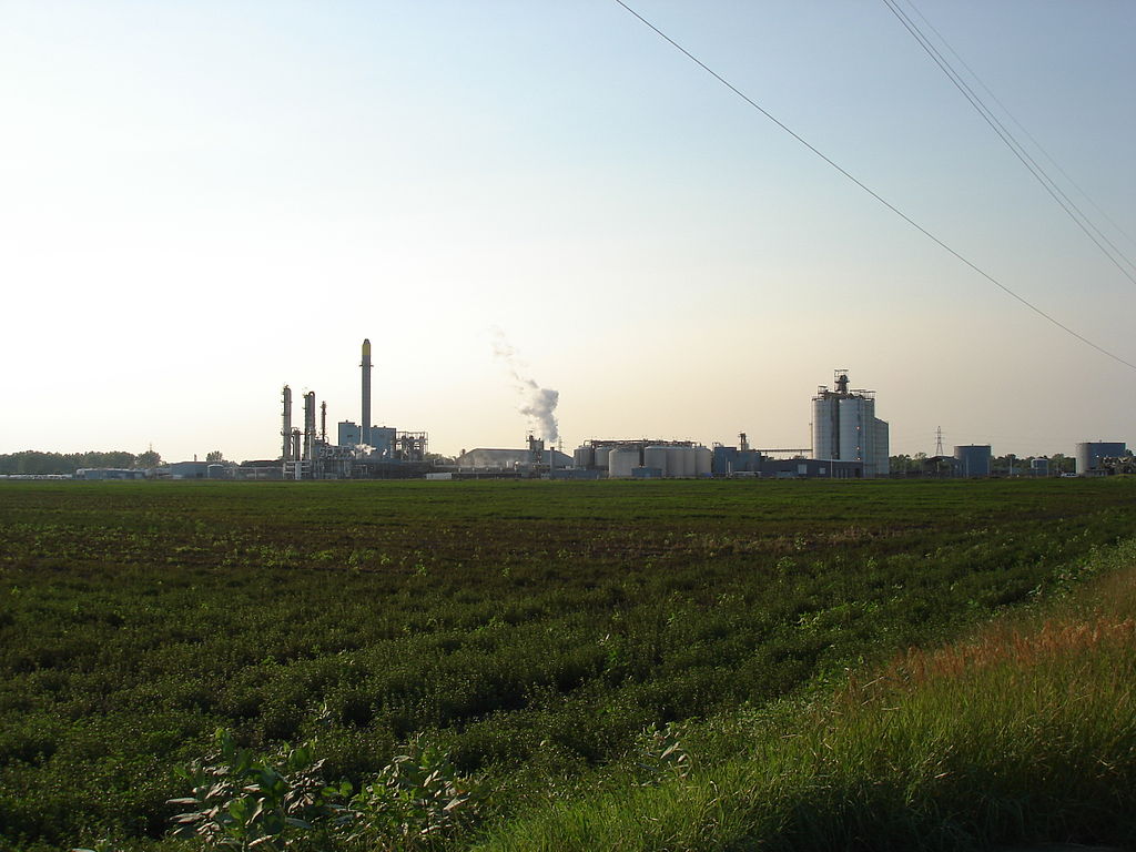A photograph of an ethanol production facility in South Bend, Indiana