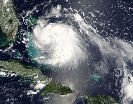 Tropical Storm Katrina over the Bahamas and east of Florida, August 24, 2005