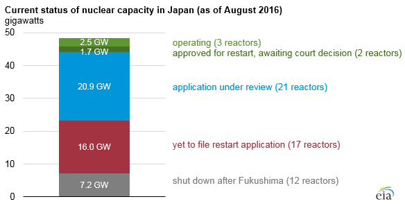 graph of current status of nuclear capacity in Japan, as explained in the article text