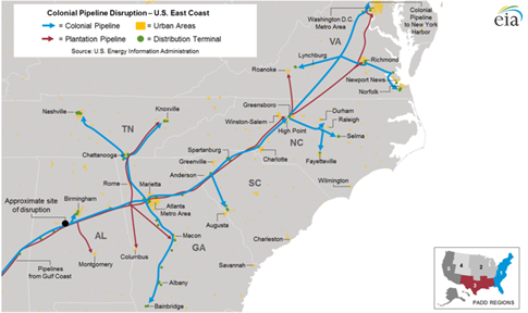 map of Colonial Pipeline, as explained in the article text