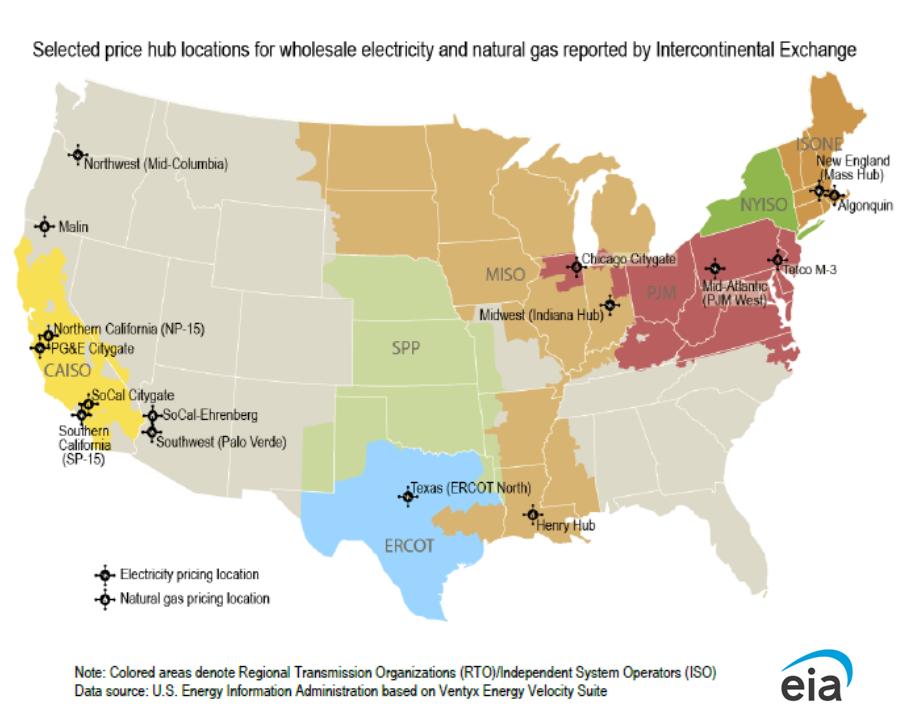 Selected wholesale electricity and natural gas pricing locations