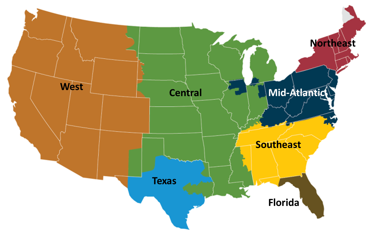 map showing electricity regions