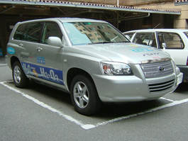 A photograph of a hydrogen fuel cell hybrid vehicle