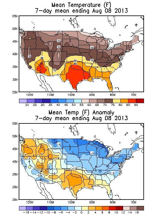 Mean Temperature (F) 7-Day Mean ending Aug 08, 2013