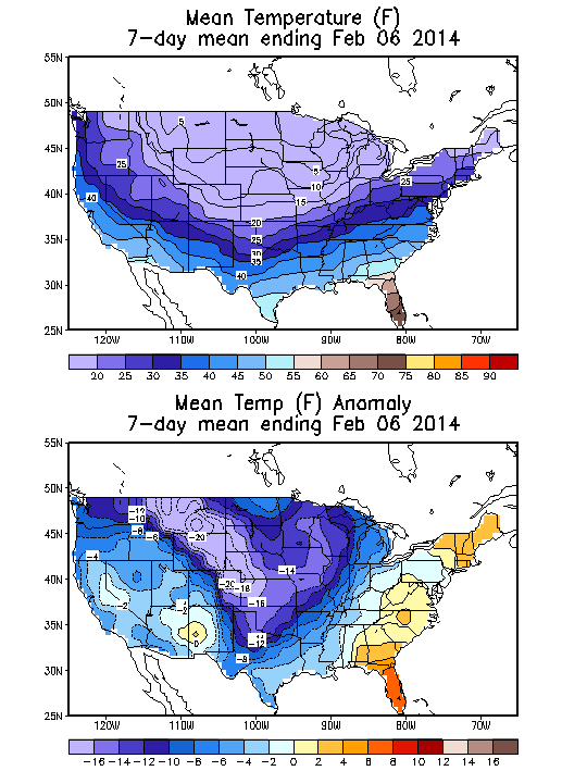 Mean Temperature (F) 7-Day Mean ending Feb 06, 2014
