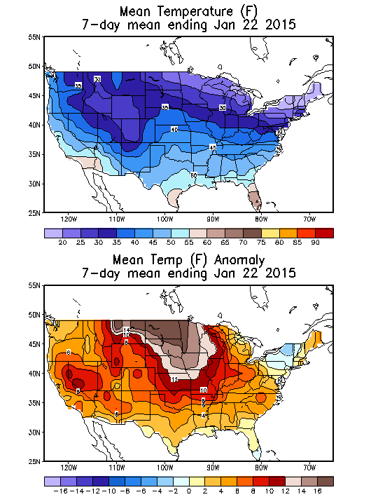 Mean Temperature (F) 7-Day Mean ending Jan 22, 2015