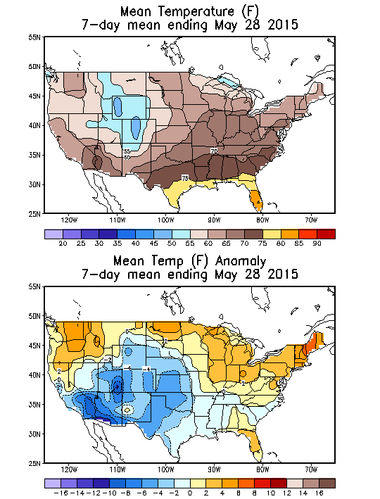 Mean Temperature (F) 7-Day Mean ending May 28, 2015