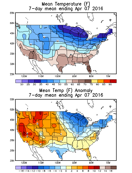 Mean Temperature (F) 7-Day Mean ending Apr 07, 2016