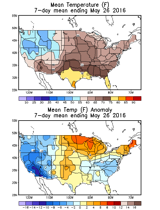 Mean Temperature (F) 7-Day Mean ending May 26, 2016