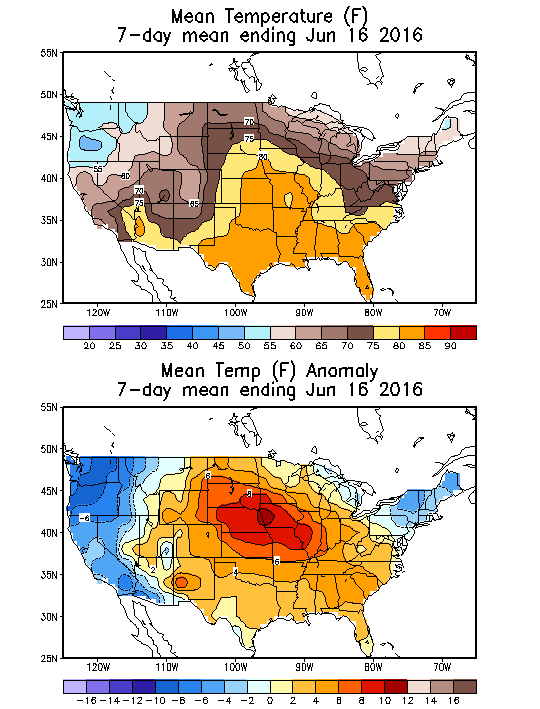 Mean Temperature (F) 7-Day Mean ending Jun 16, 2016