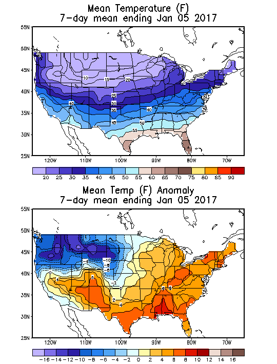 Mean Temperature (F) 7-Day Mean ending Jan 05, 2017