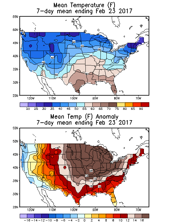 Mean Temperature (F) 7-Day Mean ending Feb 23, 2017
