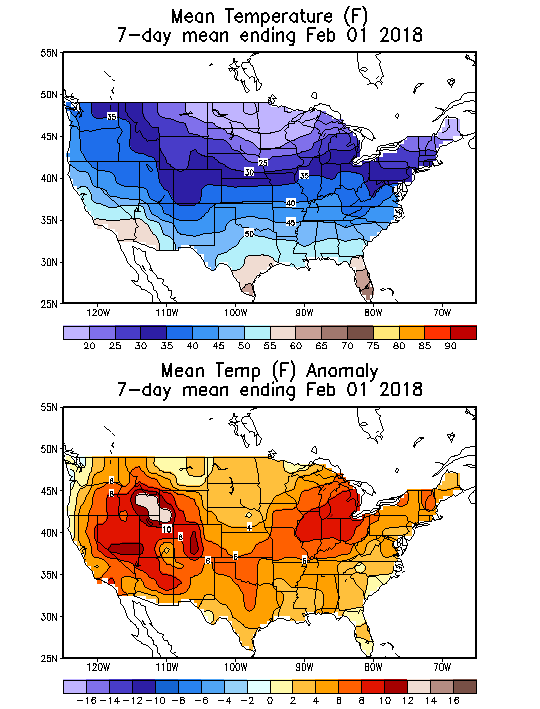 Mean Temperature (F) 7-Day Mean ending Feb 01, 2018