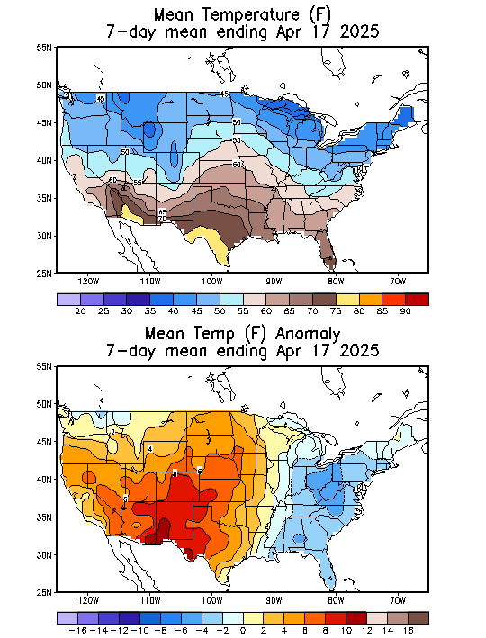 Mean Temperature (F) 7-Day Mean ending Apr 17, 2025