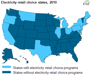map of states with retail choice programs, as described in the article text