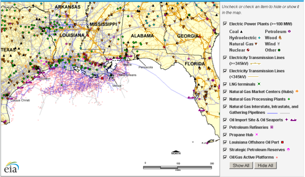 image of updated Gulf of Mexico interactive energy infrastructure map, as described in the article text