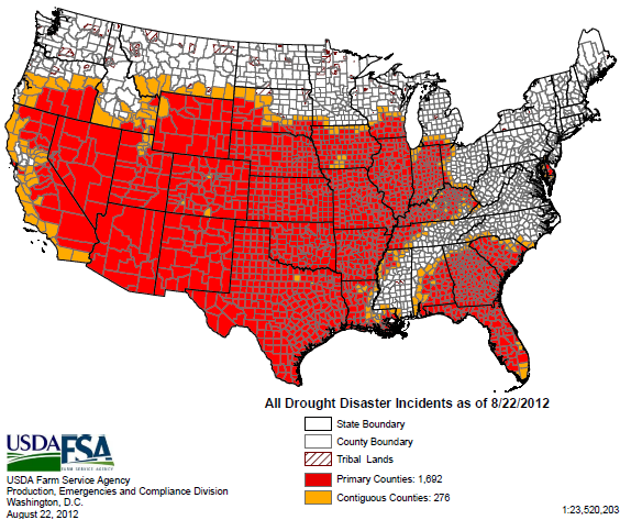 map of current United States drought, as described in the article text