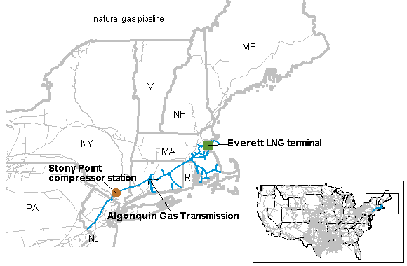 map of the Stony Point compressor station on the Algonquin Gas Transmission (AGT) pipeline