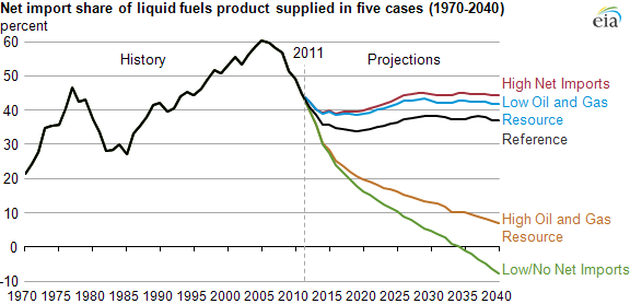 Graph of net import share of liquid fuels, as explained in the article text