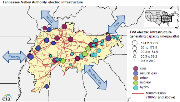 Map of TVA electric infrastructure, as explained in the article text