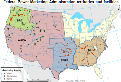 Map federal power marketing territories, as explained in the article text.