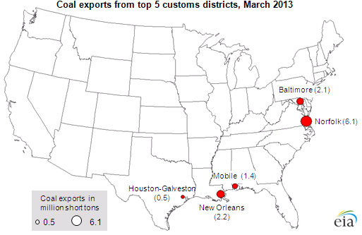 map of monthly coal exports, as explained in the article text.