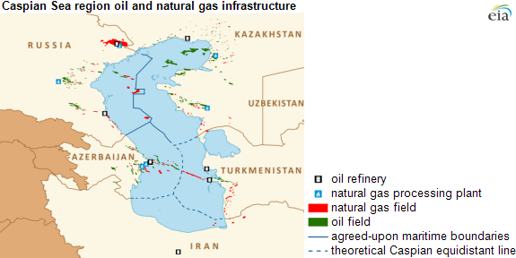 map of caspian region oil and nat gas infrastructure, as explained in the article text