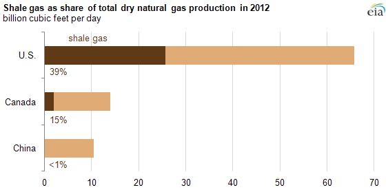 Graph of shale gas as share of total marketable natural gas production in 2012, as explained in the article text