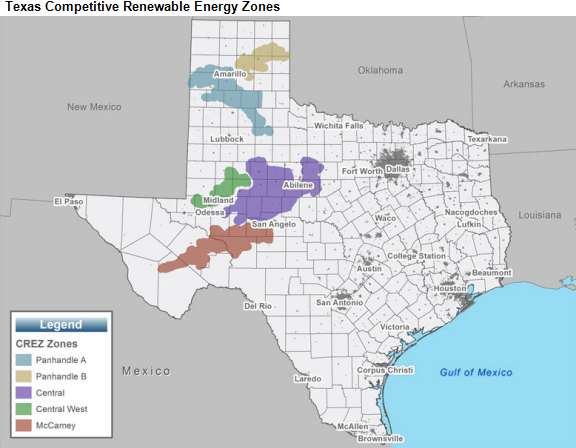 Map of CRE zones in Texas, as explained in the article text