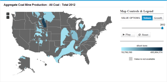 map of aggregate coal mine production, as described in the article text