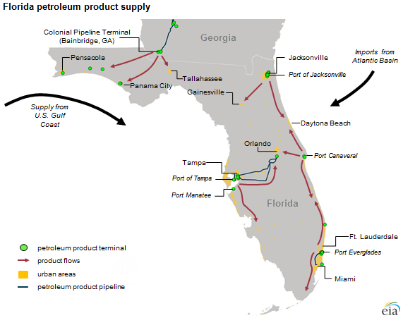map of Florida product supply, as explained in the article text