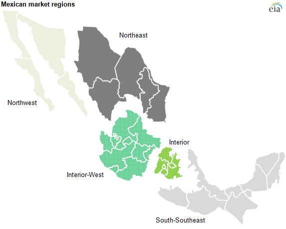 Map of Mexican market regions, as explained in the article text