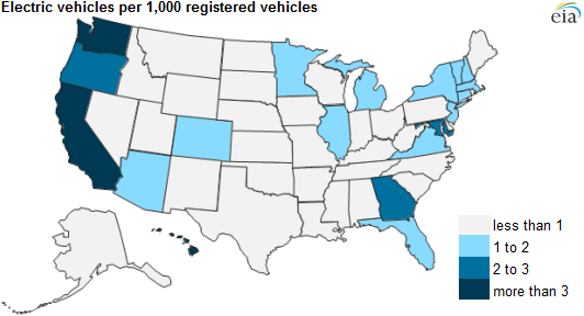 map of EV registration in the United States, as explained in the article text