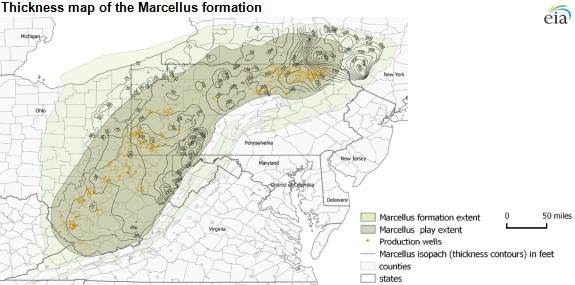 thickness map of the Marcellus formation, as explained in the article text