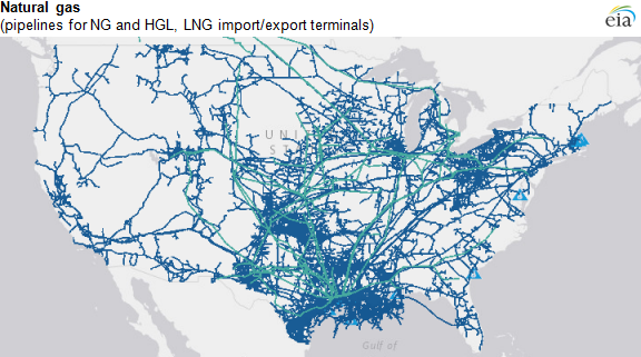 map of natural gas pipelines and terminals, as described in the article text