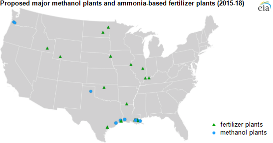 map of methanol and fertilizer plants, as explained in the article text